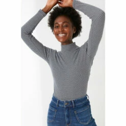 Fat Face FatFace Blue Selina Stripe High Neck Top -FatFaceshop unnamed file 104