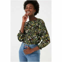 Fat Face FatFace Black Darcy Forest Fauna Top