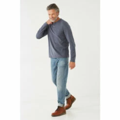 Fat Face FatFace Grey Long Sleeve Slub Henley T-Shirt