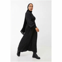 Fat Face FatFace Fern Shirred Geo Black Midi Dress