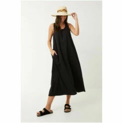 Fat Face FatFace Winter Beach Lola Linen Blend Black Maxi Dress