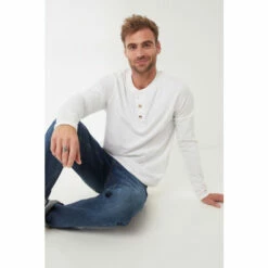 Fat Face FatFace White Long Sleeve Slub Henley T-Shirt
