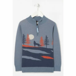 Fat Face FatFace Blue Wolf Scene Knitted Half Neck Jumper 5 Fat Face FatFace Blue Wolf Scene Knitted Half Neck Jumper -FatFaceshop unnamed file 1873