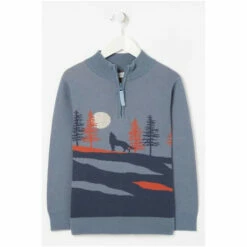 Fat Face FatFace Blue Wolf Scene Knitted Half Neck Jumper 6 Fat Face FatFace Blue Wolf Scene Knitted Half Neck Jumper -FatFaceshop unnamed file 1874