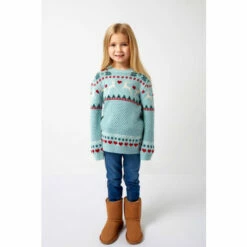 Fat Face FatFace Green Reindeer Fairisle Jumper