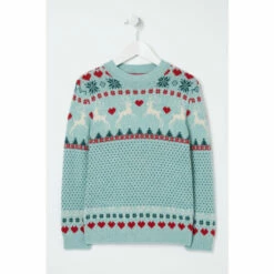 Fat Face FatFace Green Reindeer Fairisle Jumper -FatFaceshop unnamed file 1943