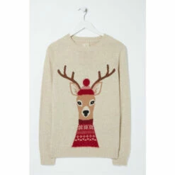 Fat Face FatFace Natural Delilah Deer Intarsia Crew Jumper -FatFaceshop unnamed file 1947