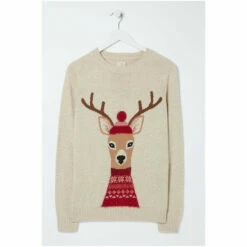 Fat Face FatFace Natural Delilah Deer Intarsia Crew Jumper -FatFaceshop unnamed file 1949