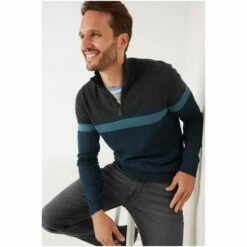 Fat Face FatFace Green Braunton Yoke Stripe Half Neck Jumper -FatFaceshop unnamed file 2046