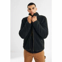 Fat Face FatFace Mens Cream Borg Zip Through Sweatshirt Green