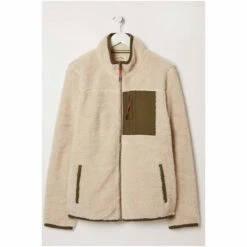 Fat Face FatFace Mens Cream Borg Zip Through Sweatshirt Green -FatFaceshop unnamed file 2809