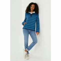 Fat Face FatFace Teal Blue Airlie Borg Stripe Sweatshirt