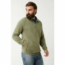Fat Face FatFace Green Quilted Half Neck Sweatshirt