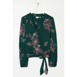 Fat Face FatFace Green Reese Imperial Floral Wrap Top -FatFaceshop unnamed file 3564