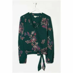 Fat Face FatFace Green Reese Imperial Floral Wrap Top -FatFaceshop unnamed file 3565
