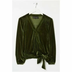 Fat Face FatFace Green Reese Velvet Wrap Top