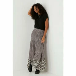 Fat Face Skye Woodblock Black Maxi Skirt