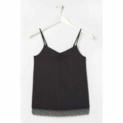Fat Face FatFace Black Ruched Lace Vest