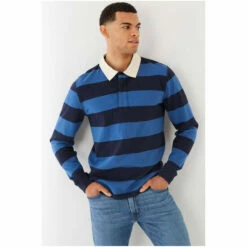Fat Face FatFace Blue Tonal Stripe Rugby Top -FatFaceshop unnamed file 432