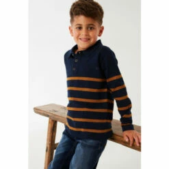 Fat Face FatFace Blue Knitted Stripe Polo Top