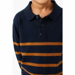 Fat Face FatFace Blue Knitted Stripe Polo Top -FatFaceshop unnamed file 4351
