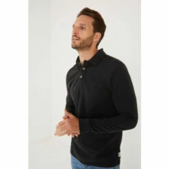 Fat Face FatFace Long Sleeve Black Piqué Polo Shirt 4 Fat Face FatFace Long Sleeve Black Piqué Polo Shirt -FatFaceshop unnamed file 4356