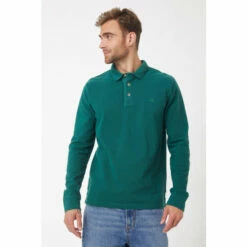 Fat Face Green Long Sleeve Pique Polo Shirt
