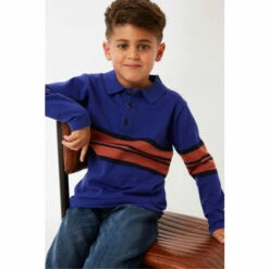 Fat Face FatFace Blue Knitted Block Stripe Polo Top