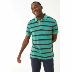 Fat Face FatFace Green Short Sleeve Pique Stripe Polo