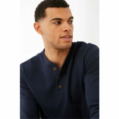 Fat Face FatFace Blue Waffle Henley T-Shirt -FatFaceshop unnamed file 441