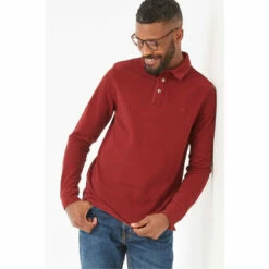 Fat Face Red Long Sleeve Piqué Polo Shirt