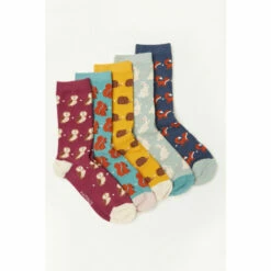 Fat Face Red Woodland Socks 5 Pack