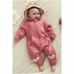 Fat Face FatFace Baby Crew Pink Bunny Zip Through Sweat Rompersuit