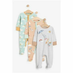 Fat Face FatFace Baby Crew Animal Printed Sleepsuits 3 Pack Ochre/cream