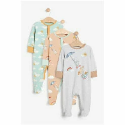 Fat Face FatFace Baby Crew Animal Printed Sleepsuits 3 Pack Ochre/cream -FatFaceshop unnamed file 5122