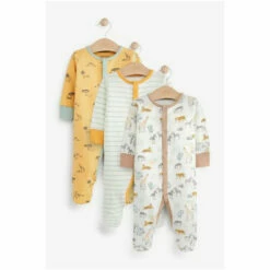 Fat Face FatFace Baby Crew Animal Printed Sleepsuits 3 Pack Ochre/cream -FatFaceshop unnamed file 5123