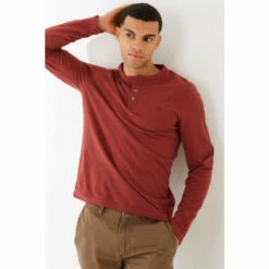 Fat Face FatFace Red Long Sleeve Slub Henley T-Shirt