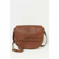 Fat Face FatFace Brown Plait Leather Flap Bag -FatFaceshop unnamed file 929